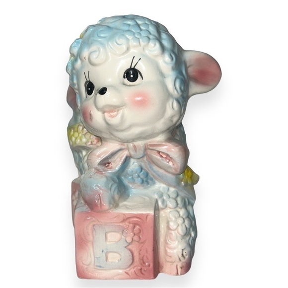 Vintage Baby Lamb Blocks Ceramic Planter Trinket Bowl Inarco Japan E6040 Nursery - Picture 2 of 11
